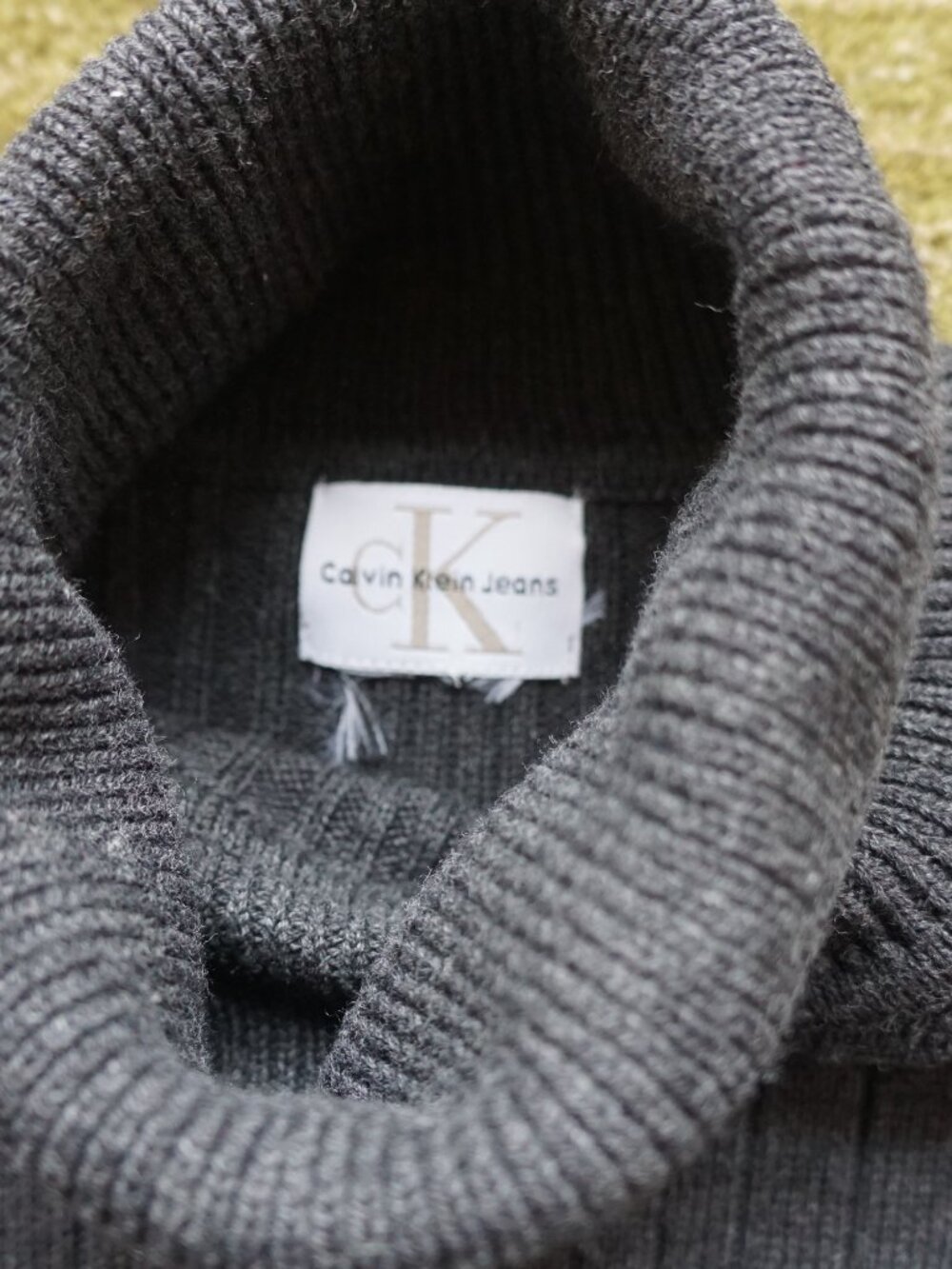 Vintage Calvin Klein Dark Gray 100% Cotton Turtleneck Sweater L - Picture 3 of 8